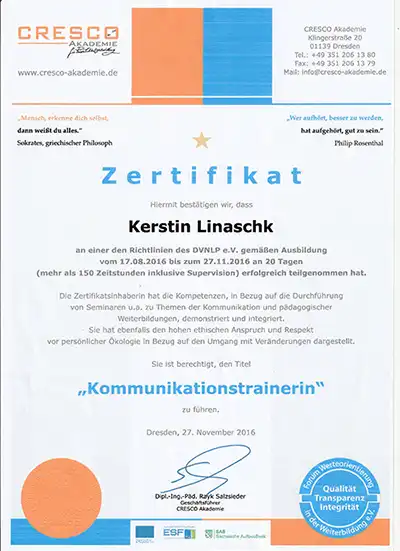 Zertifikat Kommunikationstrainerin